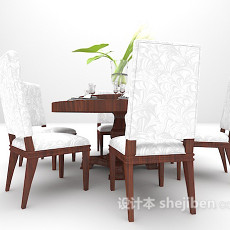 棕色木质餐桌3d模型下载