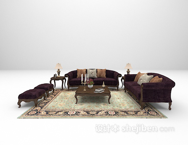 紫色木质沙发3d模型下载