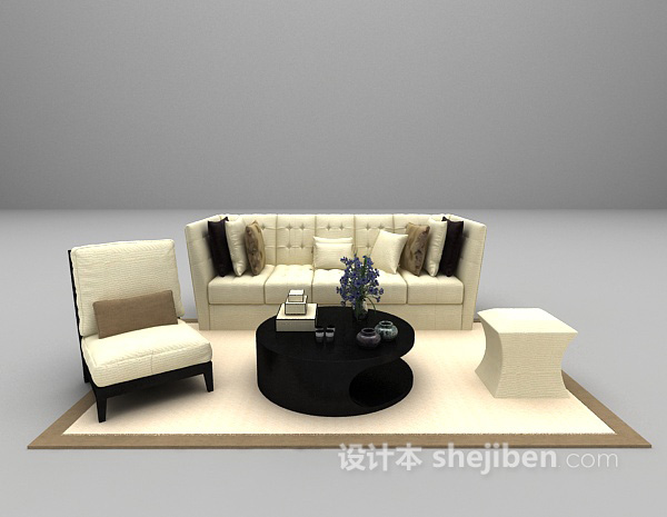 浅色欧式沙发3d模型下载