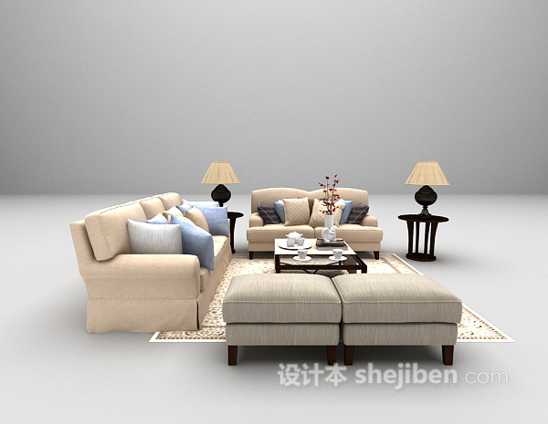 田园简朴沙发组合3d模型下载