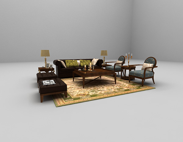 欧式风格新古典组合沙发3d模型下载