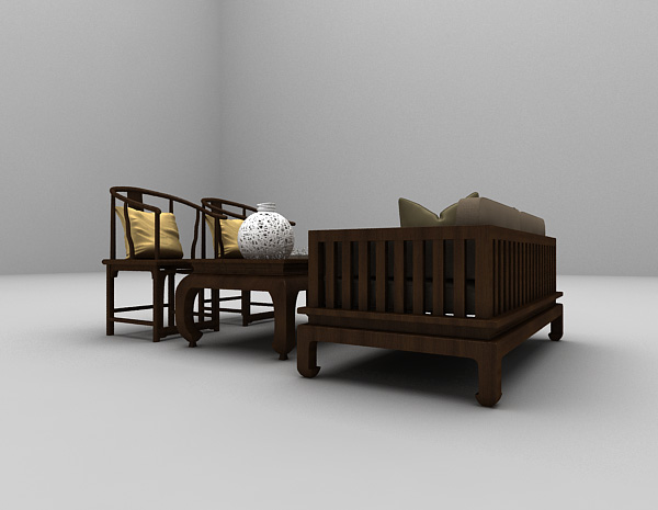 免费中式木质沙发3d模型下载
