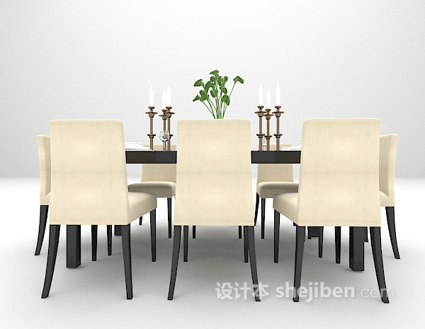 现代黑色餐桌3d模型下载