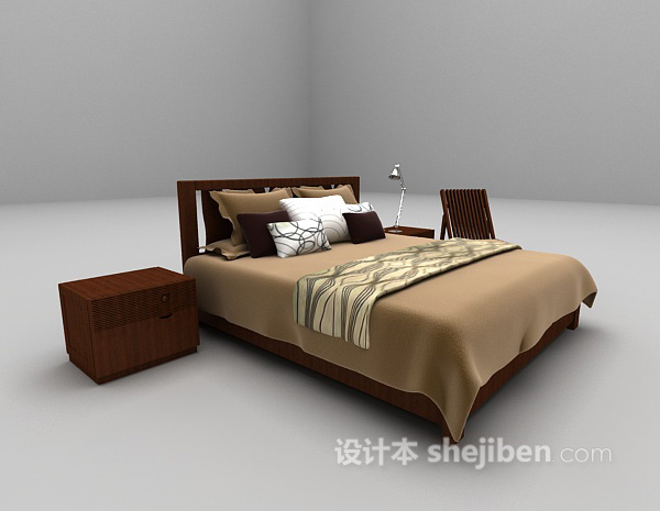 现代风格现代木质双人床大全3d模型下载