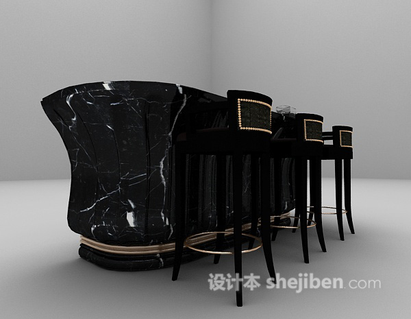欧式风格黑色吧台带吧台椅3d模型下载
