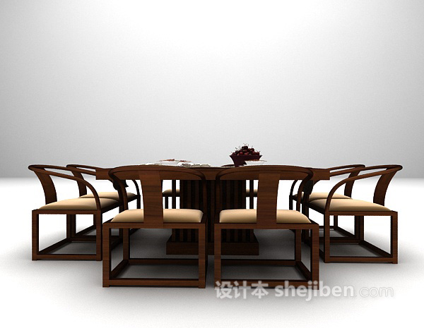 中式木质桌椅模型免费下载
