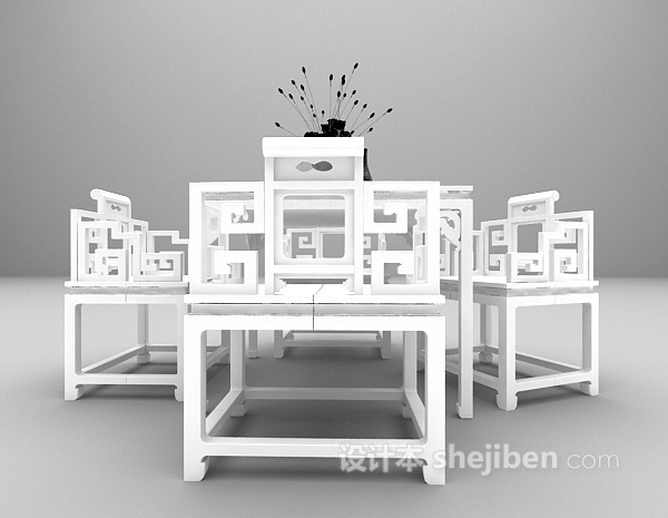 白色桌椅徐鹤3d模型下载