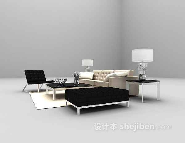 免费白色皮质沙发3d模型下载