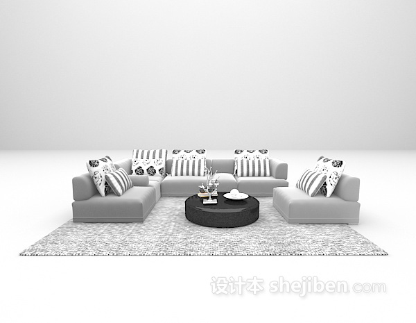浅色系组合沙发3d模型