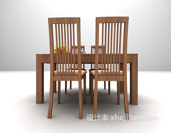 现代木质桌椅组合模型下载