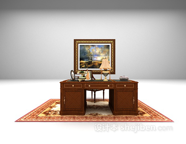 欧式古典书桌3d模型下载