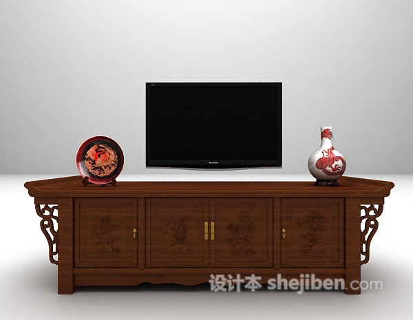 中式风格电视柜3d模型下载