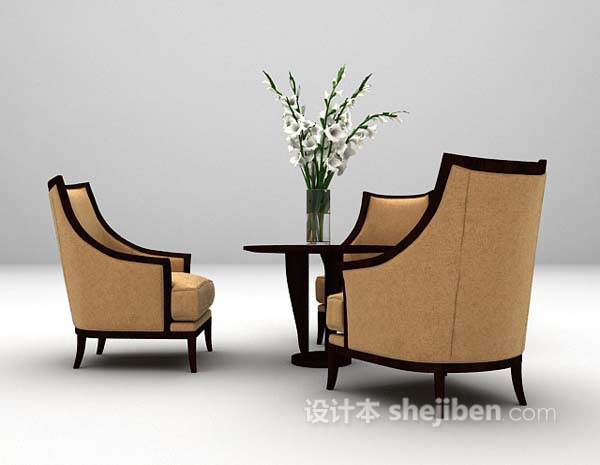 木质桌椅组合3d模型免费下载