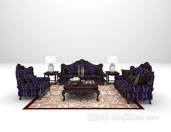 紫色豪华组合沙发3d模型下载