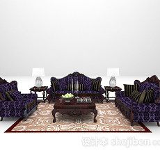 紫色豪华组合沙发3d模型下载