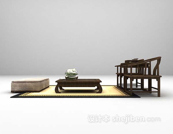中式风格桌椅组合3d模型