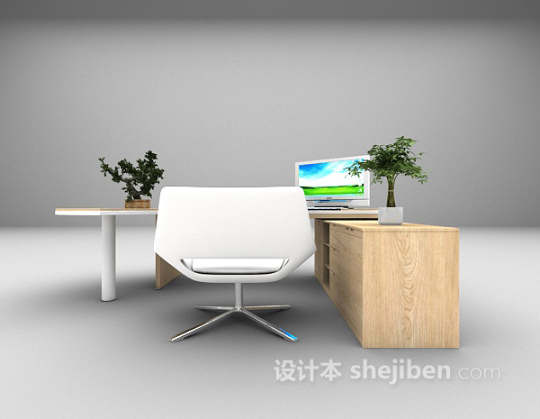 灰色木质书桌3d模型下载