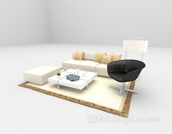设计本白色沙发3d模型下载