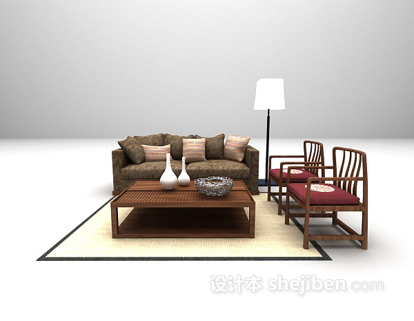 中式组合沙发3d模型