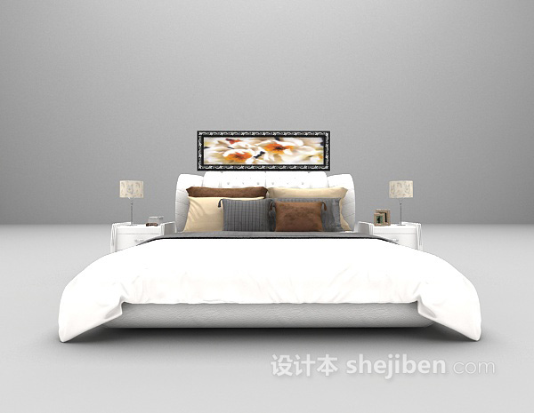 现代白色床3d模型下载