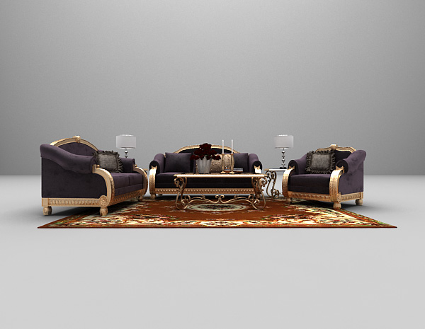 紫色豪华型组合沙发3d模型