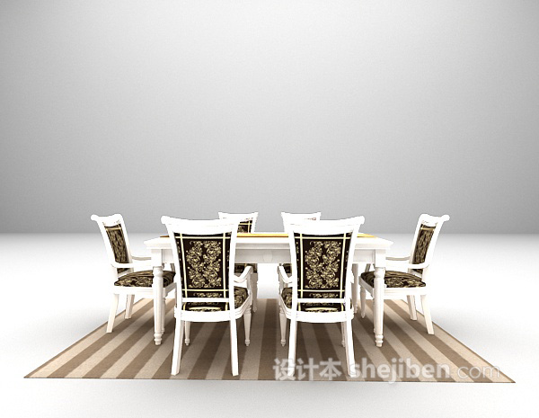 欧式白色餐桌模型下载