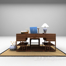 中式风格书桌3d模型下载
