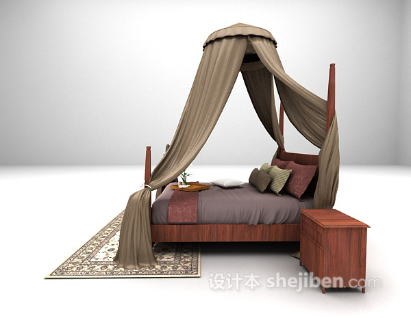 设计本带蚊帐床3d模型下载