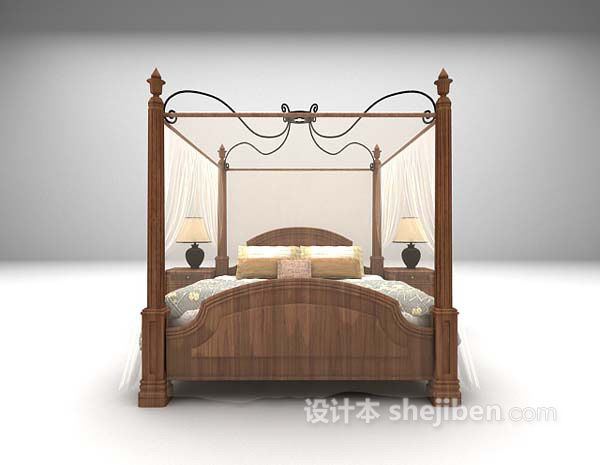 木制床3d模型欣赏