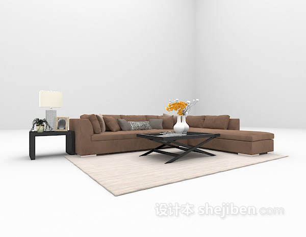 棕色多人沙发3d模型