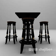 欧式吧台桌椅组合3d模型下载