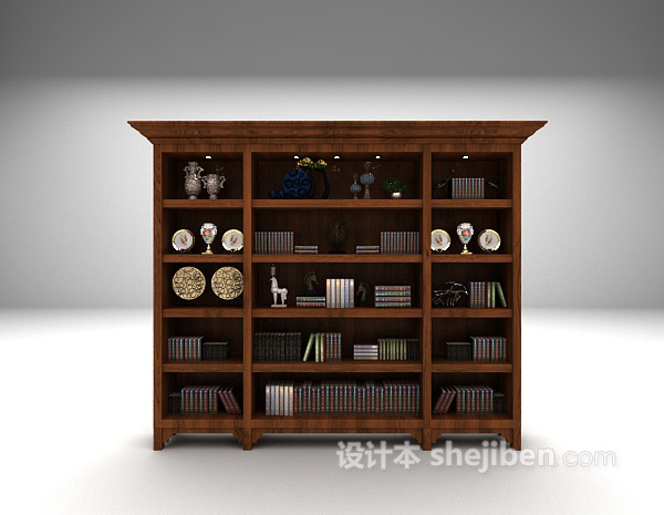 欧式实木书柜3d模型下载