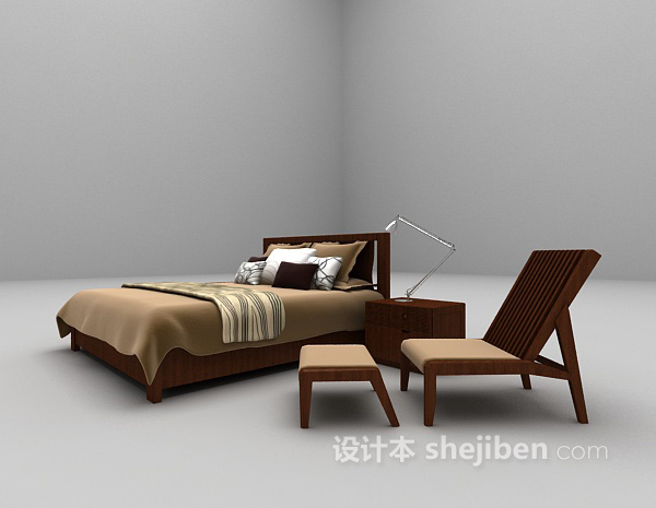 现代木质双人床3d模型大全