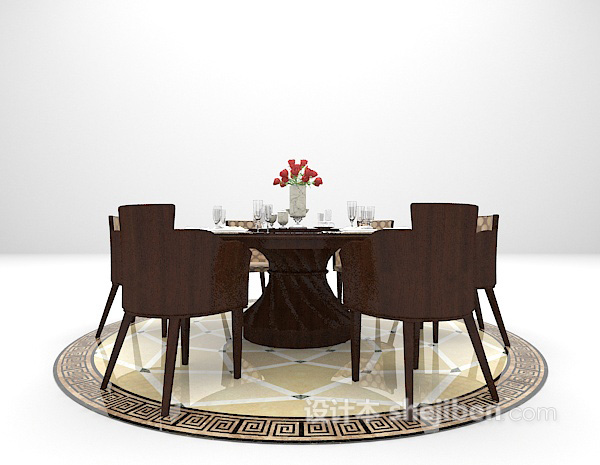 欧式棕色餐桌组合大全3d模型下载