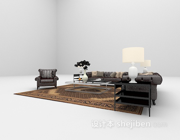 欧式复古组合沙发3d模型欣赏