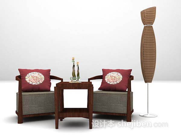 中式桌椅组合3d模型欣赏