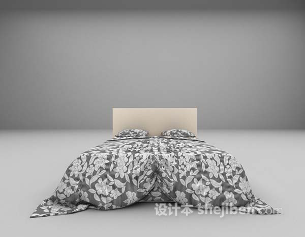 简洁风格双人床3d模型下载