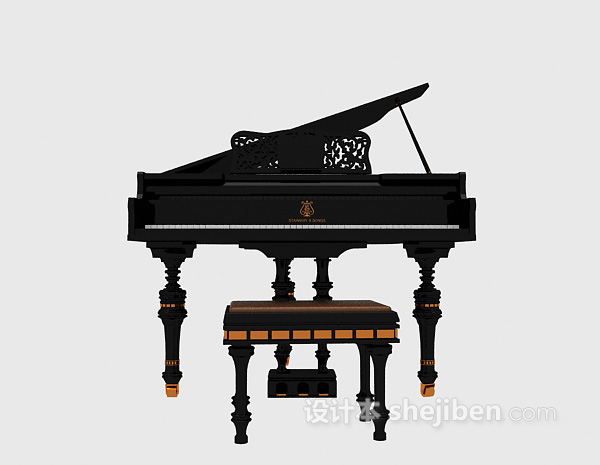 黑色古典钢琴模型3d下载
