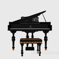 黑色古典钢琴3d模型下载