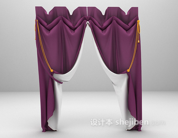 浪漫紫色窗帘3d模型