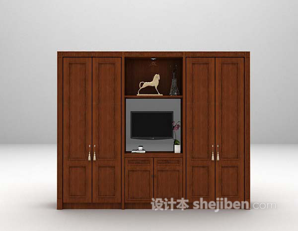 现代棕色衣柜3d模型下载