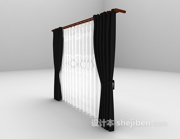 黑白配窗帘3d模型下载
