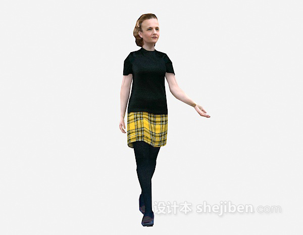 现代风格穿黑色衣服女人3d模型下载