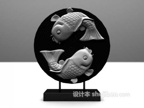 中式双鱼摆件3d模型
