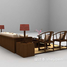 中式多人沙发3d模型下载