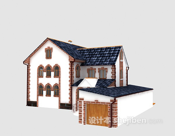 设计本蓝色欧式别墅3d模型下载