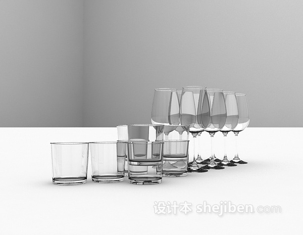 现代风格玻璃酒杯3d模型下载