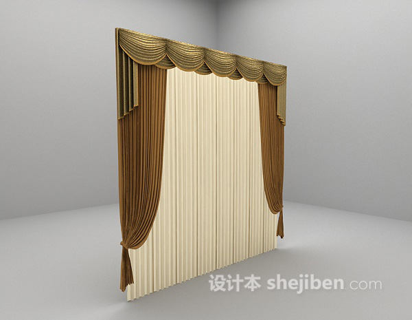设计本棕色窗帘3d模型下载