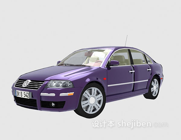 免费紫色大众车3d模型下载
