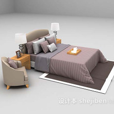 白色现代床3d模型下载